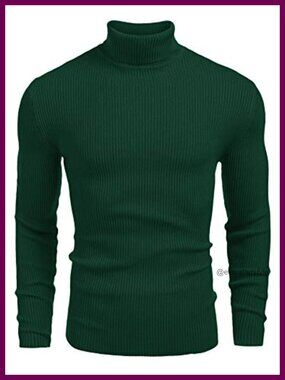 Mens Ribbed Slim Fit Knit Turtleneck Pullover Sweater Long Sleeve